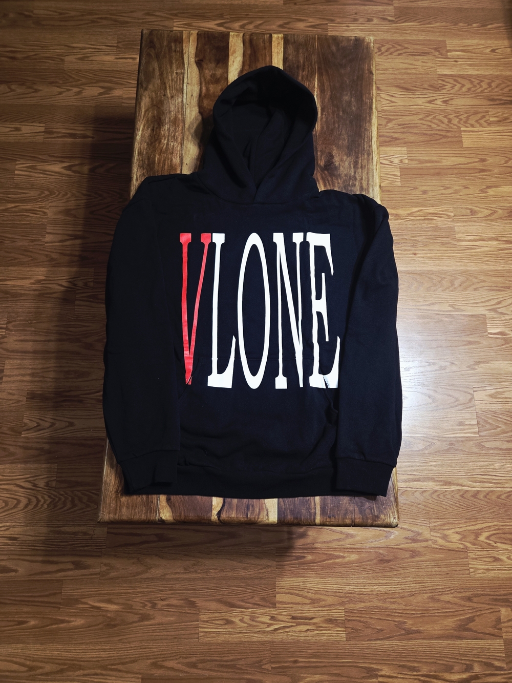 VLONE Black Pullover Hoodie with Red & White Logo